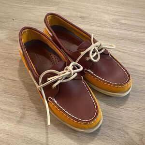 Sperry Top Sider Womens Custom 61421 Brown Yellow Leather Boat Shoes Size 6.5 M